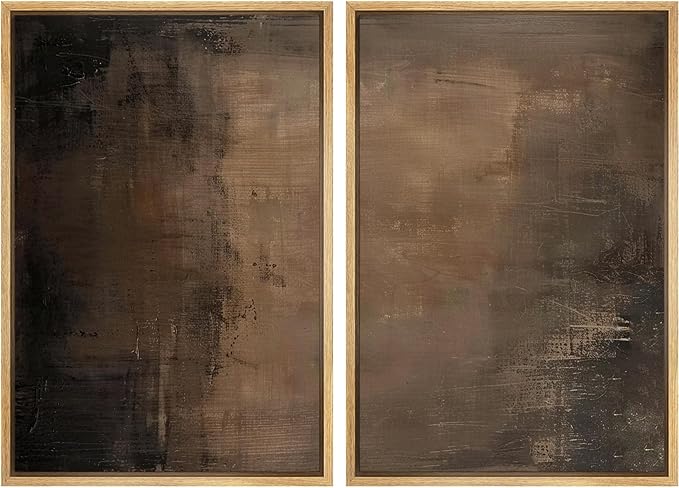 SIGNFORD Framed Canvas Print Wall Art Set Abstract Earthy Tones Modern Minimalist Abstract Shapes Illustration Modern Art Decorative Nordic Nature for Living Room, Bedroom, Office - 24"x36"x2 Natural