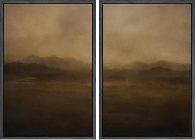 SIGNFORD Framed Canvas Print Wall Art Set Serene Misty Mountains Illustrations Modern Art Decorative for Living Room, Bedroom, Office - 16"x24"x2 Black