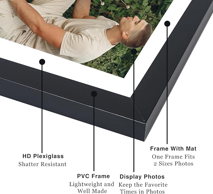 12 Pack 12x12 Picture Frame with 8x8 Mat, Display 8x8 with Mat or 12x12 Without Mat, 12 by 12 Frames Bulk Set of 12 Collage Gallery Wall Decor Photo Frames Set for Wall, Black