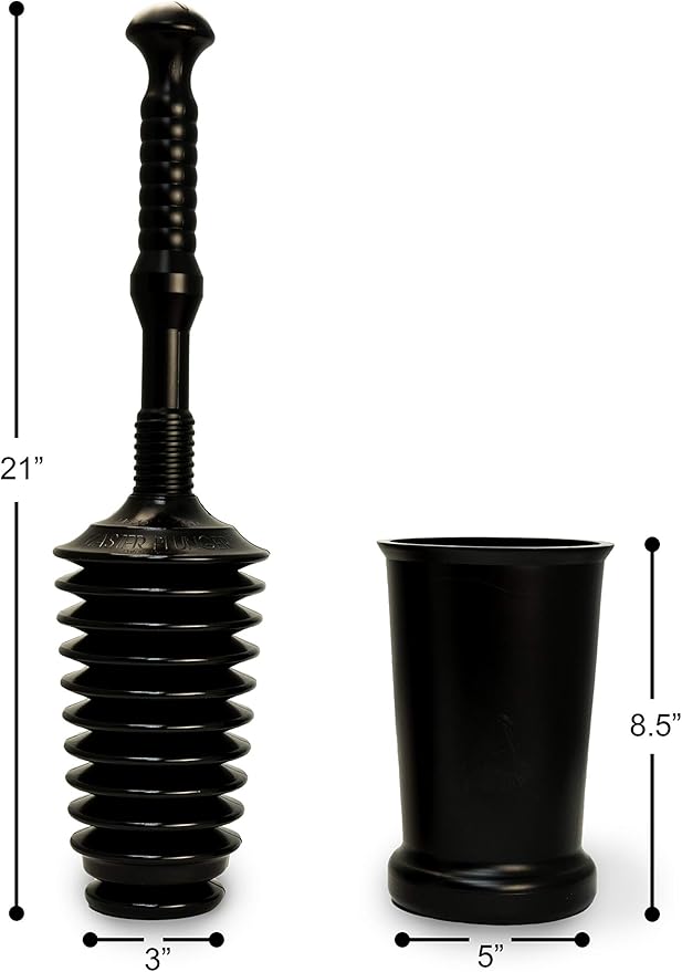 Master Plunger MP500-3TB Heavy Duty Bathroom Toilet Plunger Kit with Tall Bucket. Equipped with Air Release Valve, Black