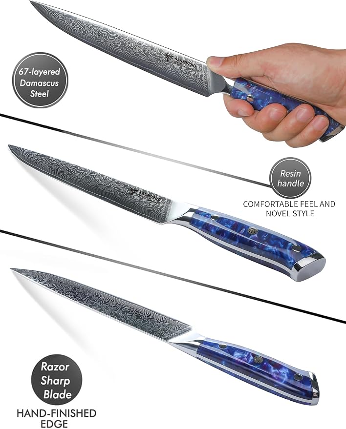 Carving Knife - 9 inch Kitchen Meat Cutting Slicing Knife- Xuan Series - VG10 Damascus Steel with Resin Handle (Sapphire Blue)
