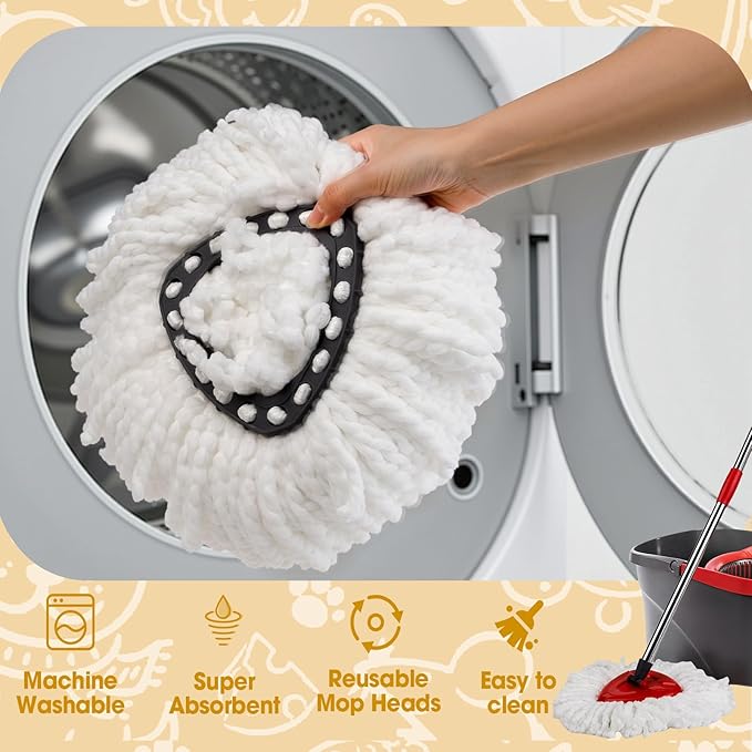 6 Pack Spin Mop Replacement Heads, Microfiber Spin Mop Refills for O Ceda EasyWrin 1-Tank System, 360° Replacement Mop Head, Machine Washable Spinning Mop Replace Head for Easy Floor Cleaning