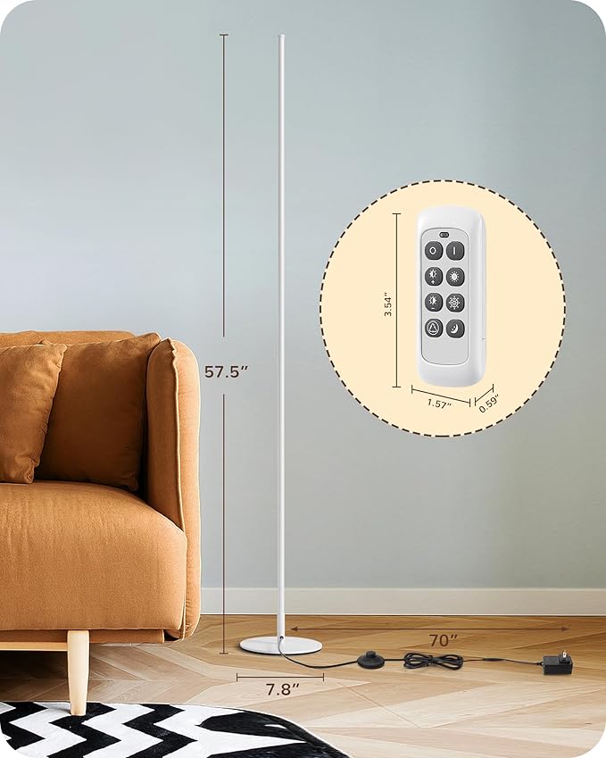 EDISHINE Minimalist LED Corner Floor Lamp with Remote, Set of 2 Modern Dimmable Mood Light, 57.5" Tall Floor Lamp for Bedroom, Living Room, 7 Color Temperature 2700-6000K, (White)