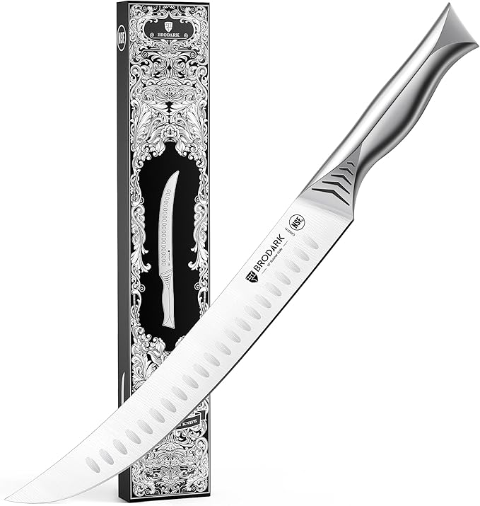 BRODARK Butcher Knife - 10" Curved Breaking Knife for Meat Cutting - High Carbon Stainless Steel, One Piece Design Scimitar Knives - NSF Certified, Shark Series