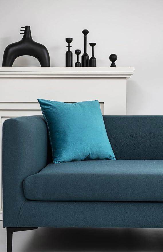 Turquoise Throw Pillow Covers 2 Pack 20 x 20 Inch Cozy Soft Velvet Square Decorative Pillow Cases, Lumbar Toss Pillow Shams, Euro Cushion Covers for Farmhouse, Couch, Sofa, Bed
