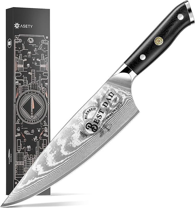 Men Gifts: Damacus Chef Knife - Gifts for Dad, Birthday Gift from Daughter Son Kids, Full Tang G10 Handle, Christmas, Thanksgiving Best Dad Ever