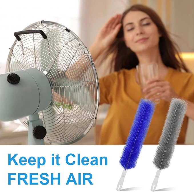 2 Pcs Cobweb Duster, Bendable Fan Cleaner Brushes Set Reusable, Plastic Microfiber Duster for Air Conditioning Shutters,Ceiling Fan, Blades, Curtains,Air Vents(Blue,Gray)