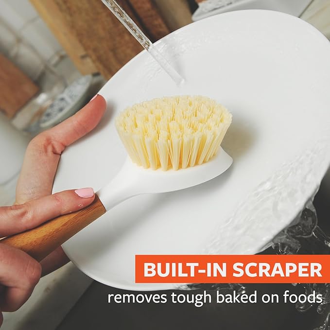 Full Circle Be Tenacious Bamboo Dish Brush Set – Sustainable Cleaning Tools for Cast Iron, Dishes, Pots, Pans – Includes Be Good & Tenacious C Brushes, Tough Bristles – Pack of 2