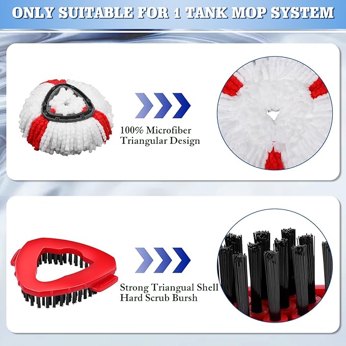 4 Pack Spin Mop Replacements Head Compatible for EasyWring 1-Tank System,Microfiber Spin Mop Refills Head,1 Mop Scrub Brush + 1 Mop Base + 4 Pack Cleaning Floor Mop Head(Red)