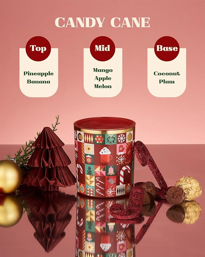 M&SENSE Christmas Candy Cane Scented Holiday Candle for Home, 9.9oz 55Hours Burn Time Clean Non Toxic Natural Soy Wax Fruit Scent Cotton Wick Housewarming Candle Gifts for Family Friends