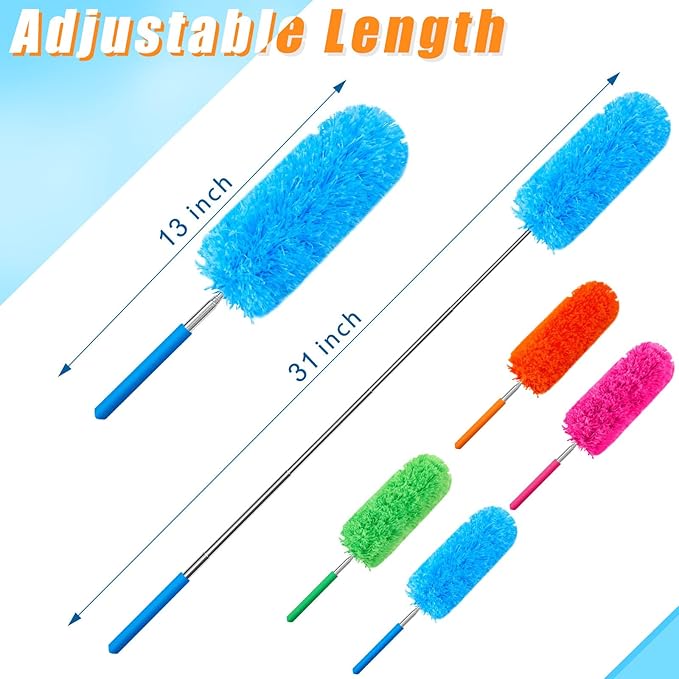 Tanlade 8 Pcs Microfiber Feather Duster for Cleaning 13-31 Inch Extendable Cobweb Dusters Ceiling Fan Duster Washable Bendable Tool for Office Car Window Furniture (Stylish Color)