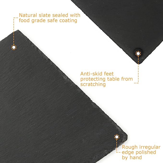 3PCS 12x12 Inch Large Slate Cheese Board with 3PCS Soapstone Chalks, Black Charcuterie Cutting Board Plates, Natural Stone Gourmet Serving Platter Tray for Cheese Sushi Pastry Bread Snack Meat Pastry