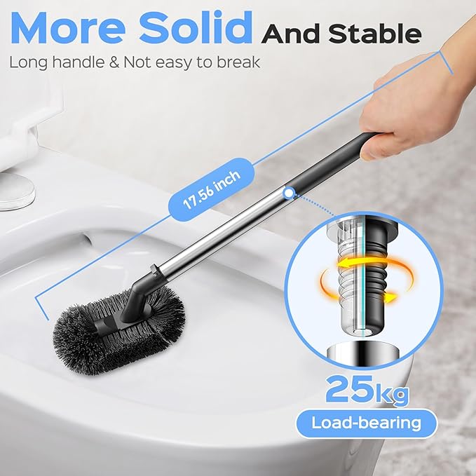 HAMITOR Toilet Plunger and Brush Set: 2 Pack 2 in 1 Stainless Steel Rustproof Combo with Curved Bristles - Heavy Duty Toilet Unclogging for Family Bathroom - Compact Apartment Cleaning Accessories