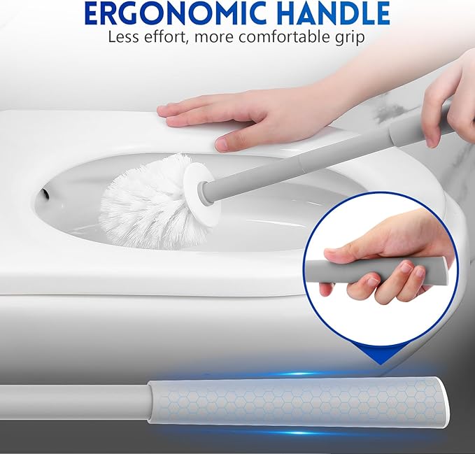 Toilet Brush, Toilet Bowl Cleaners Brush with Hidden Holder, Long Handle, Durable PP Bristles, Modern RV Bathroom Accessories, Deep Cleaning, Wall mountable. - Grey