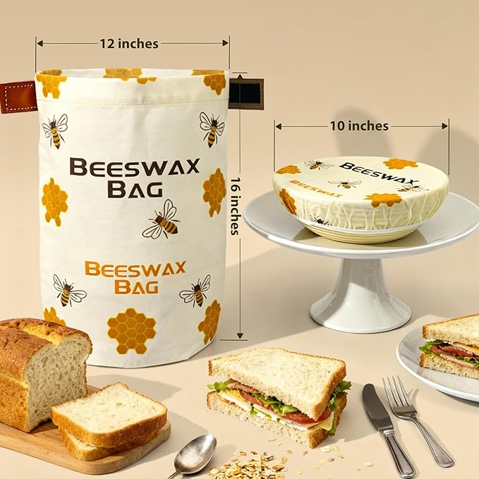 OHIYO Beeswax Bread Bags for Homemade & Reusable Bowl Cover for Proofing, Elastic Sourdough Bowl Cover, Bread Baker Set