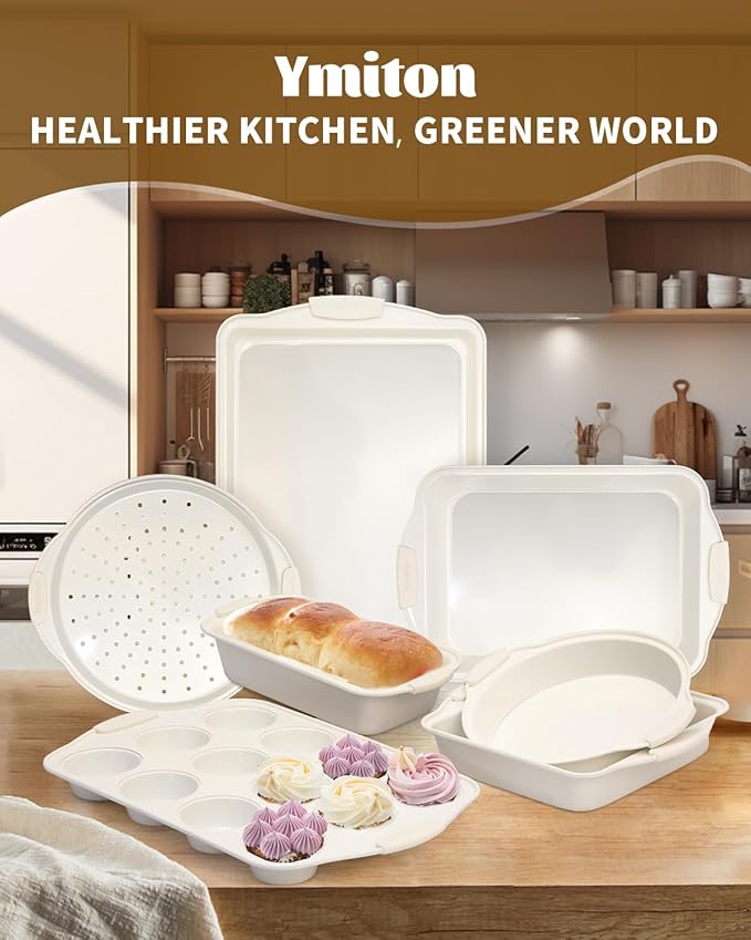 Baking Pans Set with Silicone Handles, 34 PCS Nonstick Bakeware Sets, Oven Pan Set Includes Baking Tray, Cookie Sheet, Cake Pans, Loaf Pan, Muffin Pan, Pizza Pan
