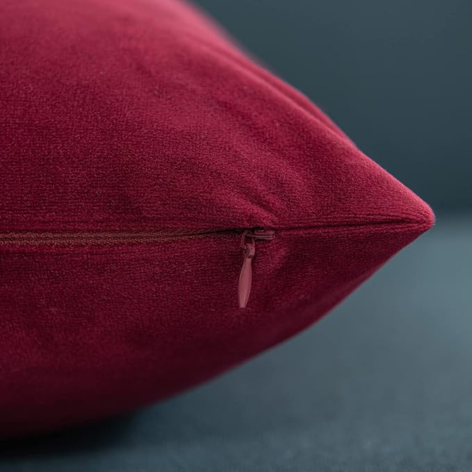 Throw Pillow Covers 22x22 Burgundy: 2 Pack Cozy Soft Velvet Square Decorative Pillow Cases for Farmhouse Home Decor