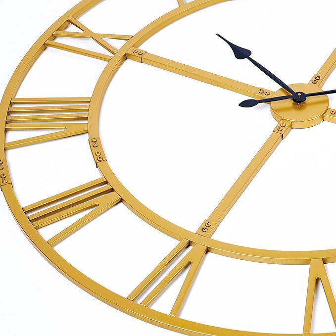 Large Wall Clock for Living Room Decor – 48 inch Silent Non-Ticking Modern Farmhouse Wall Clock, Oversized Decorative Metal Roman Numeral Clock, Gold
