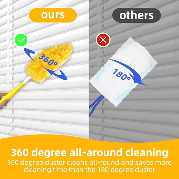 50 Pack 360° Dusters Refills for Swi-ffer Dusters with 4X Microfibers, Heavy Duty Efficient Duster Kit Disposable Refills with 1 Handle for Cleaning Furniture, Blinds, Ceiling Fans, Pet Hair
