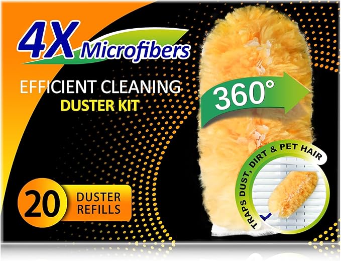 Heavy Duty Multi Surface 360°Heavy Duty 20 Duster Refills & 1 Handle, Compatible with Swiffer Dusters,Disposable Dusters for Cleaning