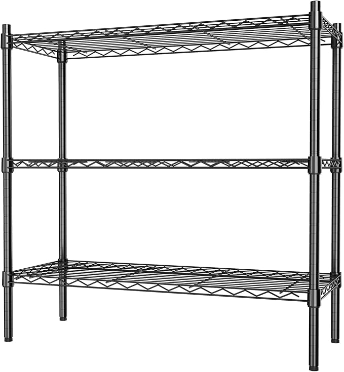Auslar 3-Shelf Storage Wire Shelves Heavy Duty 3 Tiers Standing Shelving Units Adjustable Metal Organizer Wire Rack, Black