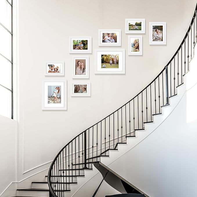 Picture Frames Set of 10 White, Bulk MDF Frames for 8x10, 5x7, 4x6 Photos Real Glass for Wall or Tabletop