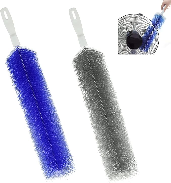 2 Pcs Cobweb Duster, Bendable Fan Cleaner Brushes Set Reusable, Plastic Microfiber Duster for Air Conditioning Shutters,Ceiling Fan, Blades, Curtains,Air Vents(Blue,Gray)