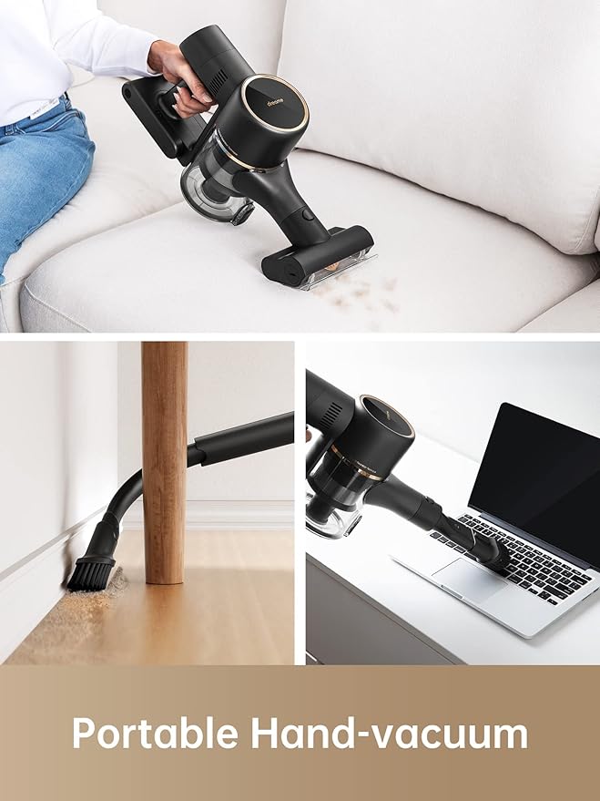 DREAME R10 Pro Cordless Vacuum Cleaner for Home, 6-in-1 Cordless Stick Vacuum Rechargeable, 65Mins Runtime, Powerful Suction, Wireless Vacuum Cleaner for Hardwood Floor, Carpet, Tile, Pet Hair, Black