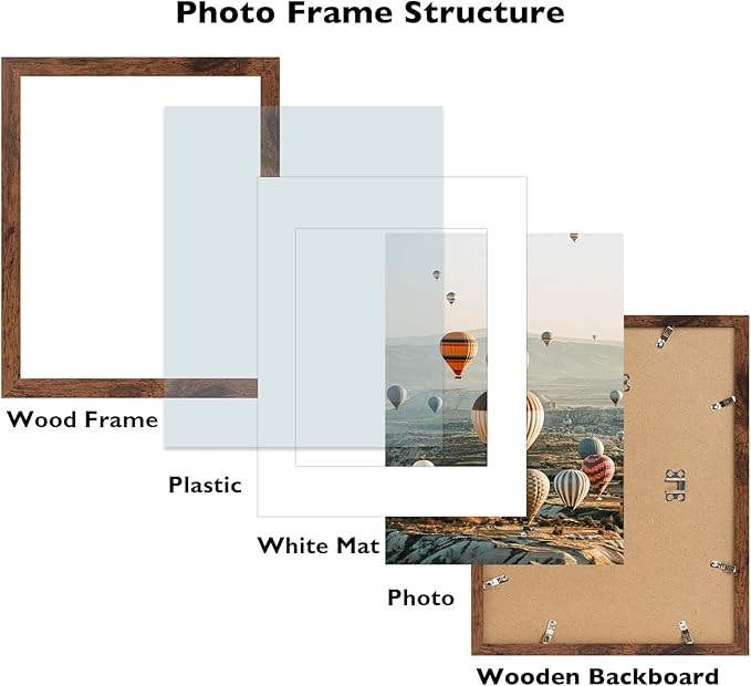 10x14 Picture Frame Set of 12 for 30 x 40 cm Diamond Art Painting, Display 8.5x11 With Mat or 10x14 Without, Wood Wall Gallery Poster Photo Frames Bulk, 12 Pack, Deep Brown