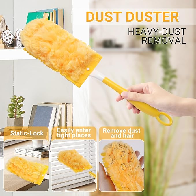 360° Heavy Duty Duster Refills for Swiffer Duster, 40 Count Duster Refills with 1 Handle, Multisurface Dusters, Disposable Dusters for Cleaning (Yellow)