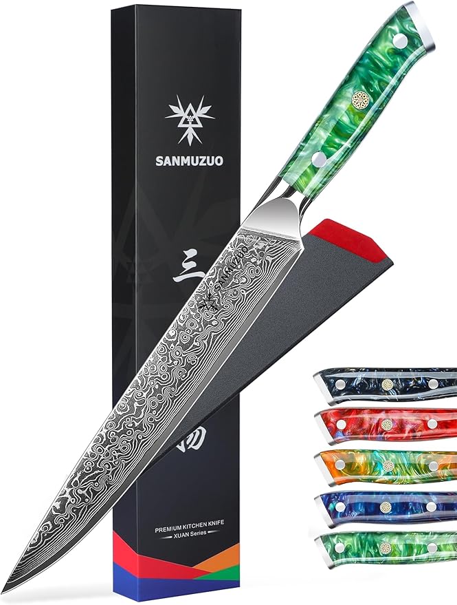 Carving Knife - 9 inch Kitchen Meat Cutting Slicing Knife- Xuan Series - VG10 Damascus Steel with Resin Handle (Jade Green)