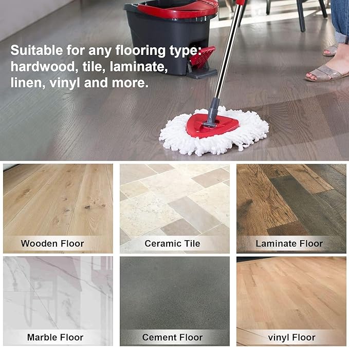 Spin Mop Handle,Head,Base Replacement Compatible with O-Cedar Easywring Microfiber Spin Mop - Replace 30-58in Stick/Pole+5Head Refill+1Base for Ocedar/O Cedar Easy Wring Spinning Mop Only 1Tank System