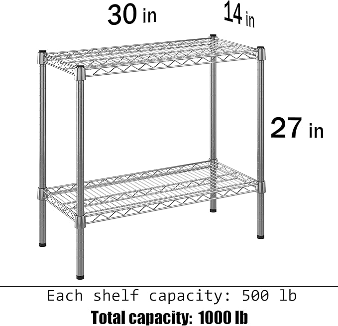14" Deep x 30" Wide x 27" Height Wire Shelving Kit | 2-Tier | NSF Commercial Storage Rack Unit