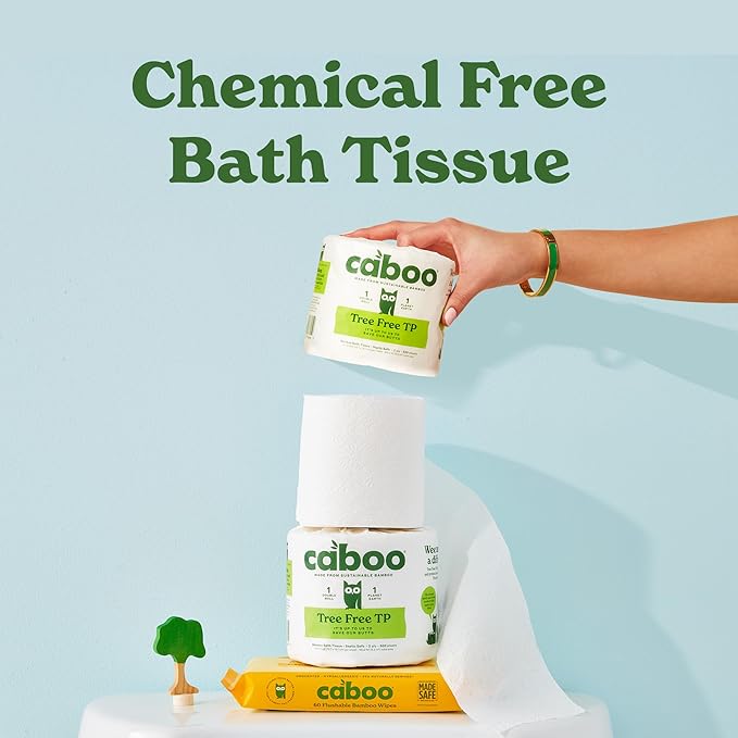 Caboo Tree Free Toilet Paper, Septic Safe Bath Tissue, Quick Dissolving 2 Ply Sheets - 300 Sheets Per Roll, 9 Double Rolls