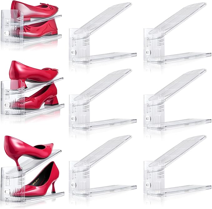 Adjustable Shoe Slots Organizer,6PACK Transparent Shoe Stackers Shoe Rack Holder Shoe Space Savers Double Layer Stack Shoe Racks for Closet Organization(Transparent)