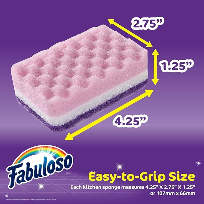 Fabuloso Sponges, Purple - Scratch-Free Scrubber for Dishes and Surfaces - Dishwashing Sponge for Bold and Bright Cleaning Experience, 4 Count - 2 Pack