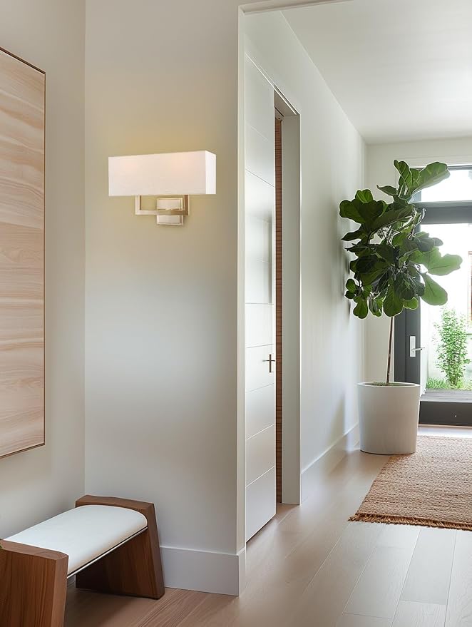 Kira Home Haven 16" 2-Light Modern Wall Sconce/Wall Light + Rectangular White Fabric Shade, Brushed Nickel Finish