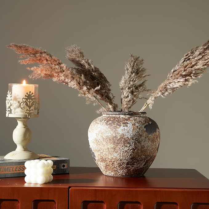 Smiletag Rustic Vase for Home Decor, Farmhouse Terracotta Vases, Stone Vases, Large Vases for Living Room Decor, Rustic Flower Vase Decoration for Living Room, Small