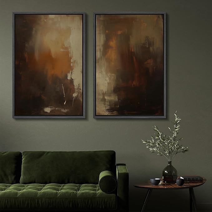 SIGNFORD Framed Canvas Print Wall Art Set Abstract Burnt Sienna and Beige Illustration Modern Art Decorative Nordic Nature for Living Room, Bedroom, Office - 24"x36"x2 Black
