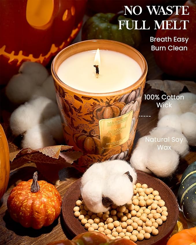 M&SENSE Pumpkin Spice Scented Candle, Soy Candles 14.1oz 60H Burn Time Slow Burning, Fall Scent Unique Halloween Gifts Home Decor