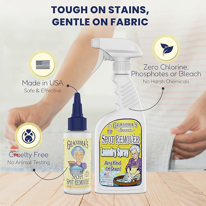 Grandma's Secret Spot Remover - Chlorine, Bleach and Toxin-Free Stain Remover - Stain Remover for Clothes - Fabric Stain Remover Removes Oil, Paint, Blood and Pet Stains – 2 Ounce, 6 Pack