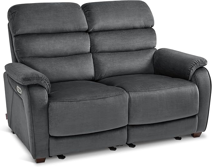 MCombo Zero Wall Recliner Loveseat, Power Recliner Loveseat with Adjustable Headrest, USB A & C Charge Ports, Wood Legs, for Living Room, RVs, Small Spaces (Fabric, ST258M1, Dark Grey)