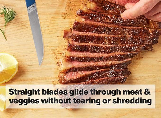 Misen ACUTO Straight-Edge 4-Piece Steak Knife Set - Precision Forged Full Tang Blades, Ergonomic POM Handles, Long-Lasting Sharpness, Easy to Maintain - For Professionals and Home Cooks - Black