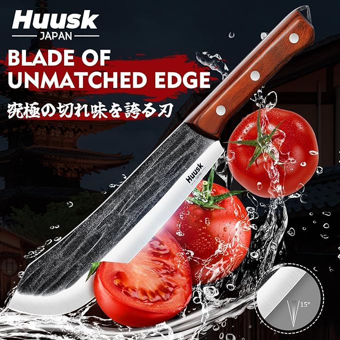 Huusk Butcher Knife Set for Meat Cutting, 3PCS Carving BBQ Brisket Knives, Hand-forged Kitchen Knive Set with Ergonomic Handle, Gift for Men Women