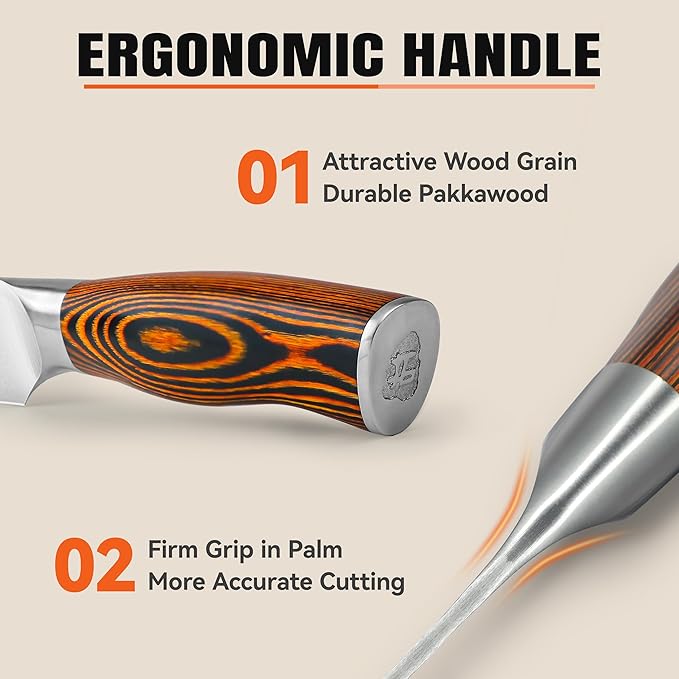 TUO Paring Knife, 4 inch Small Kitchen Knife for Fruit Peeling, High Carbon German Stainless Steel, Ergonomic Pakkawood Handle - Fiery Phoenix Series