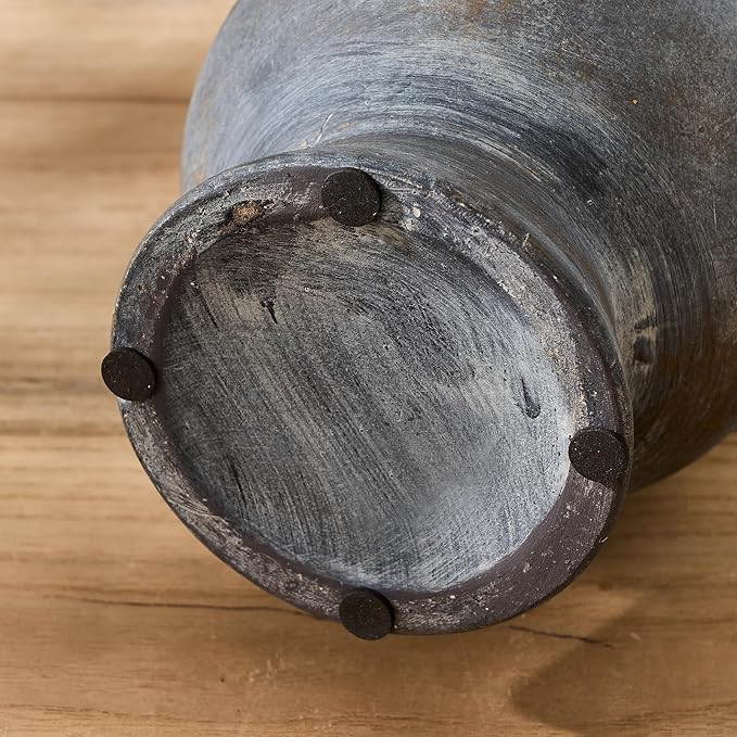 LUKA Antique Ceramic Vase with 2 Handle,9.25 inches Rustic Vase Minimalist Decor, Decorative Vases for Home Decor, Table, Living Room, Shelf, Christmas Decoration(Large,Black)