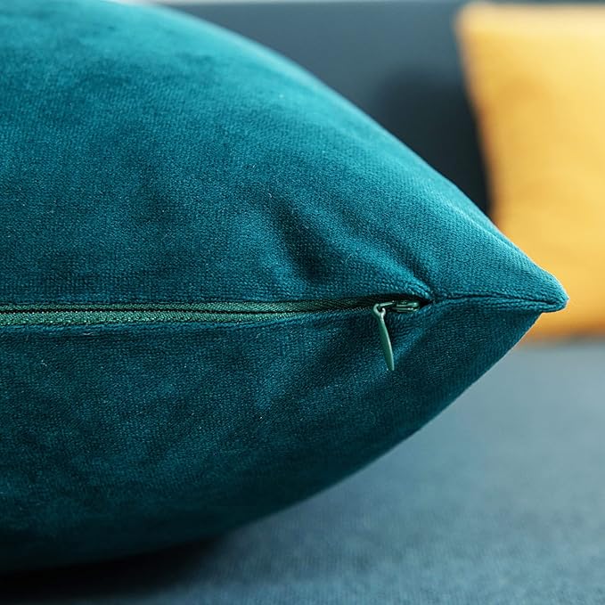 Throw Pillow Cases 22x22 Teal: 2 Pack Cozy Soft Velvet Square Decorative Pillow Covers for Farmhouse Home Decor