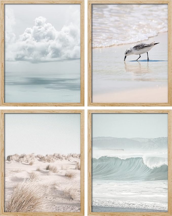 SIGNWIN Poster Bathroom Decor 8"x10"x 4, Wall Art Room Decor Multicolor for Living Room, Bedroom, Office White Nautical Ocean Sea Beach Grass Seagull Landscape Nature Wilderness Realism Landscape