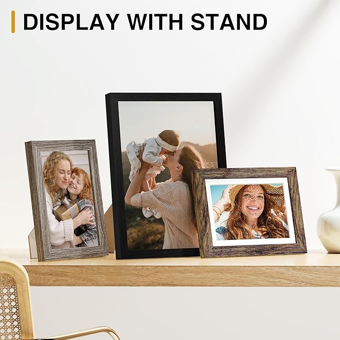 Vittanly 15 Pack Picture Frames Collage Wall Decor, Multi Sizes Including 3pcs 8x10, 6pcs 5x7 and 6pcs 4x6 Photo Frames, Gallery Frame Set for Wall or Tabletop Display, Black, Brown and Dark Grey