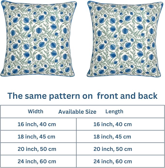 Ridhi Queen Blue Block Print Preppy Grandmillennial Pillow Cover Set of 2-20" x 20" Throw Pillow for Home White Floral Pillow Cover Grandmillennial Home Decor Thanksgiving
